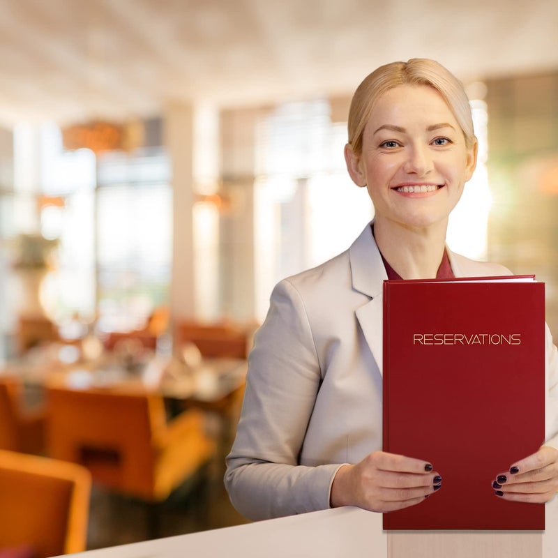BookFactory Restaurant Reservations Book, 365 Day Table/Dinner Reservations, 408 Pages, 8 7/8'' x 13 1/2'' Red Imitation Leather, Section Sewn Hardbound (Made in USA) - Image 3